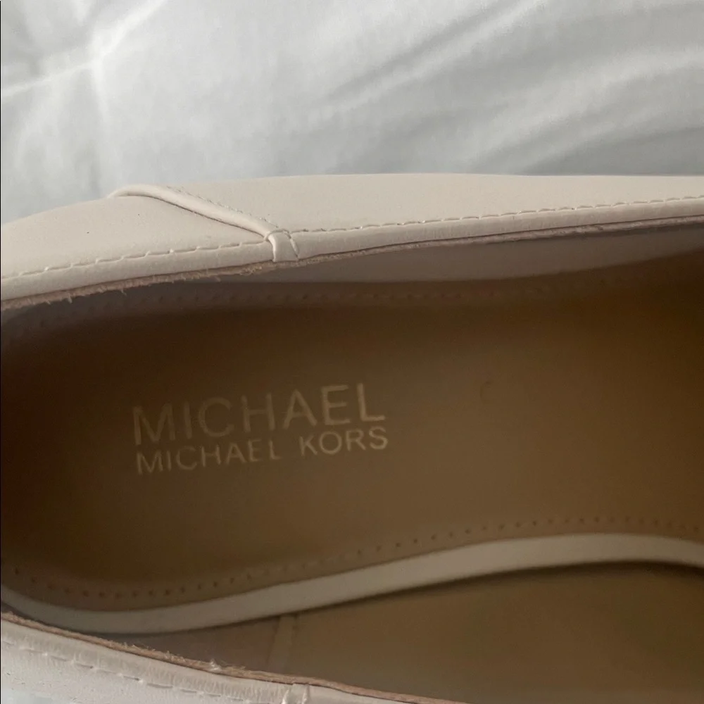 Michael Kors Cream Leather Platform Loafers with Black Soles